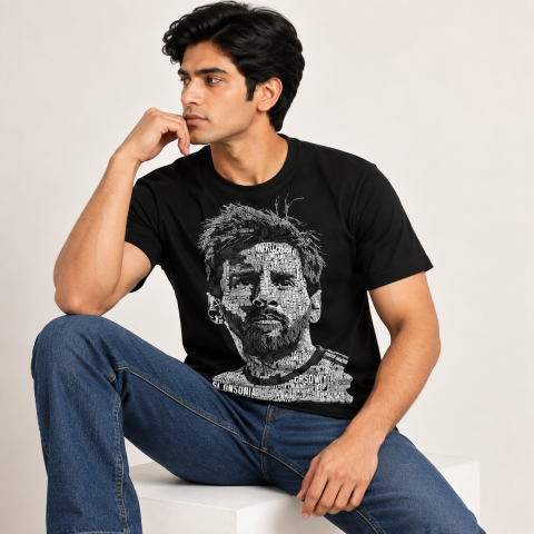 Messi Portrait Graphic Printed T-Shirt for Men