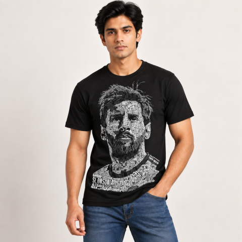 Messi Portrait Graphic Printed T-Shirt for Men