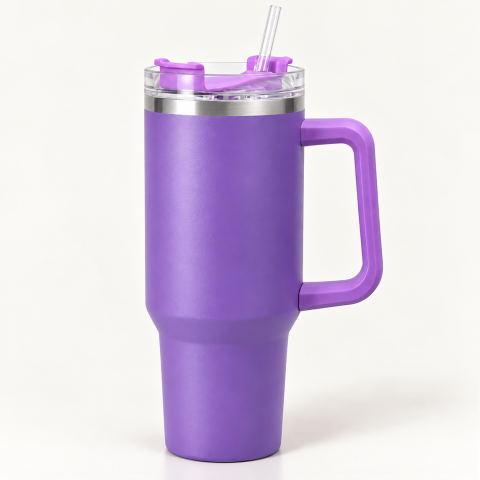 Insulated Travel Tumbler with Handle, Lid and Straw