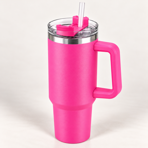 Insulated Travel Tumbler with Handle, Clear Lid and Straw – Corporate Gift