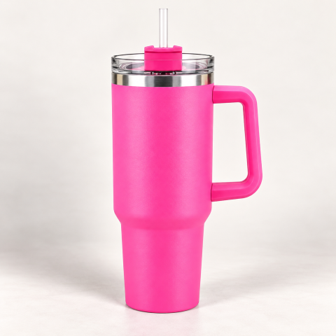 Insulated Travel Tumbler with Handle, Clear Lid and Straw – Corporate Gift