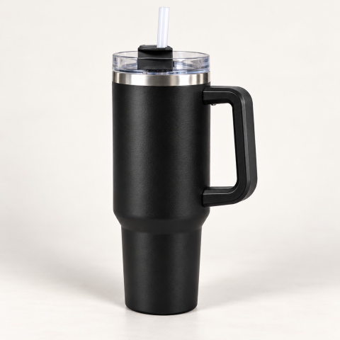 Insulated Travel Tumbler with Handle, Clear Lid and Straw – Corporate Gift
