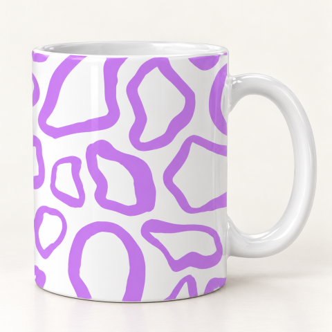 White Ceramic Coffee Mug with Lavender Abstract Pattern