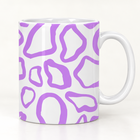 White Ceramic Coffee Mug with Lavender Abstract Pattern