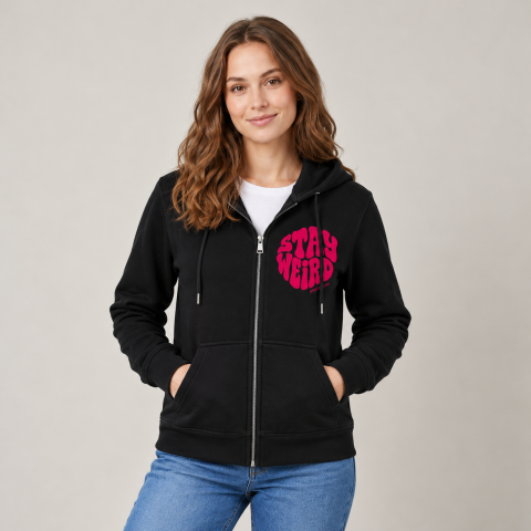 Stay Weird Graphic Print Zipper Hoodie for Women